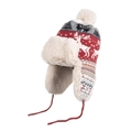 Red Christmas reindeer trapper hat with warm faux fur lining and pom-pom detail. - Red