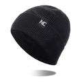 Dicke schwarze Herren Strickmütze mit weißem NC-Logo und warmem Fleecefutter - Schwarz