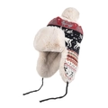 Winter trapper hat with reindeer pattern, red knit exterior and warm faux fur lining - Black