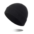 Classic black ribbed knit beanie hat for men and women in minimalist hip-hop style - Black