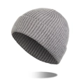 Classic light grey ribbed knit beanie hat with cuffed edge in a minimalist winter style - Gray