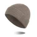 Classic dark brown ribbed knit beanie hat with a wide folded cuff for men and women - Khaki
