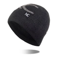 Herren Winter-Strickmütze mit schwarzem Rippmuster, NC-Patch und dickem Fleecefutter - Dunkles Heidegrau