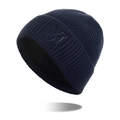 Bonnet en maille côtelée bleu marine avec lettre M et doublure polaire chaude - Bleu marine