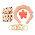 10-piece spa set with orange padded headband, floral claw clip, and floral hair ties - Orange