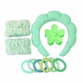 Set da 10 pezzi verde per capelli con fascia spa, polsini, molletta a fiore ed elastici - Set Verde (10 Pezzi)