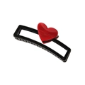 Elegant black rectangular hair claw clip with vibrant red heart accent for women - Black