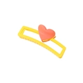 Pinza para el cabello rectangular amarilla con un adorno de corazón rosa naranja - Empaque a granel / Amarillo