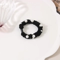 Elegante elastico in velluto nero con perline bianche per acconciature a coda di cavallo - Velluto / Velluto Perla Nero