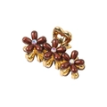 Golden heart-shaped hair claw clip with three brown rhinestones flowers for women - Bulk (No Packaging) / Chocolate