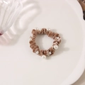 Brown velvet hair scrunchie with white pearl accents for elegant ponytail styles - Velvet Pearl Khaki