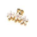 Pinza per capelli dorata con tre fiori di perle e centri in strass scintillanti - Crema