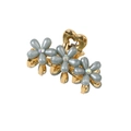 Golden heart-handle hair claw clip with three grey-blue pearl flowers and rhinestones - Bulk (No Packaging) / Blue