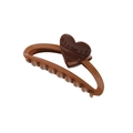 Brown chocolate style hair claw clip featuring a glossy dark heart decoration - Brown / Bulk Packaging
