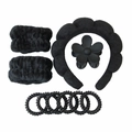 Set da 11 pezzi nero con fascia in peluche, polsini, molletta a fiore ed elastici per capelli - Nero Set da 10 Pezzi