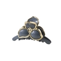 Haarklammer in Dunkelblaugrau mit elegantem goldenem Rand und Blumen-Design - Blau