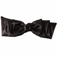 Elegant black satin fabric bow hair clip with layered pleated design for women - Black