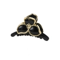 Pince à cheveux fleur noire chic avec bordure dorée et centre floral élégant - Fleur à trois pétales / 7cm / Noir