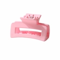 Pink matte rectangular claw clip for hair with durable metal spring and hollow design - 4cm Matte Pink