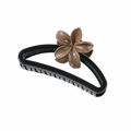 Matte brown frangipani flower hair claw clip with black semi-circular hollow design - Glossy Black