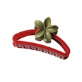 Red matte flower claw clip with olive green frangipani detail for thick hair - Glossy Red