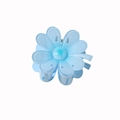 Light blue flower hair claw clip with heart shaped petals and transparent finish - Blue