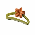 Green matte hollow hair claw clip featuring a brown frangipani flower accent for women - Glossy Olive Green