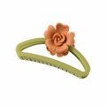 Green matte flower hair claw clip with orange blossom and semi-circular hollow D-frame - 056 Matte Olive Green