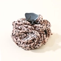 Elegant large floral hair claw clip featuring pink leopard print fabric and black base - Pink Leopard