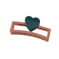 Matte bean paste pink hair claw clip with dark green heart pattern for thick hair - Matte Dusty Pink