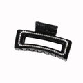 Elegante molletta per capelli rettangolare nera con strass lucidi e molla in metallo - Rettangolo-Nero
