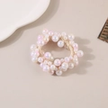 Elegante elastico per capelli con perle iridescenti su corda crema per code di cavallo - Colore AB-Rosa