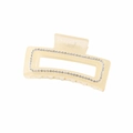 Elegante pinza per capelli rettangolare color crema con raffinati strass luminosi - Rettangolo-Beige