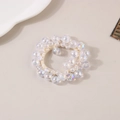 Élastique à cheveux beige avec perles irisées pour coiffures élégantes en queue - Blanc Transparent Iridescent AB