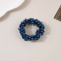 Élastique à perles bleu foncé pour femmes avec finition métallique pour queue de cheval - Perle Bleu Marine
