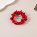 Élastique à cheveux élégant avec perles en acrylique rouge poli pour queue de cheval - Perle Rouge