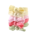 Five-color elastic bow ponytail holder set in pastel pink, yellow, and green tones - Cream Color System