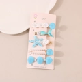 Set de 5 pinzas para el cabello de estrella de mar y sirena con perlas en tarjeta rosa - Estilo A-Colección Azul