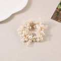 Chouchou élégant en organza crème avec perles pour queues de cheval hautes - Dentelle Champagne avec Perle
