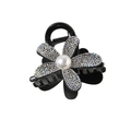 Elegante pinza per capelli a fiore nero con strass brillanti e perla centrale - Confezione sfusa / Fiore di Strass Argento