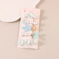 5-piece ocean theme starfish and seashell hair clip set in light blue and pearl colors - B Style-Blue Collection