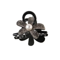 Elegante pinza per capelli nera con fiore di strass e dettaglio di perla centrale - Confezione sfusa / Fiore di Strass Nero