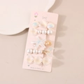 5-piece ocean theme hair clip set with starfish and pearl designs on pink card - Style B - White