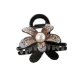 Elegante molletta per capelli nera con fiori di strass e perla sintetica bianca al centro - Confezione sfusa / Fiore di Strass Champagne