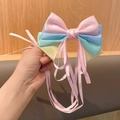 Pinza para el pelo con lazo de satén multicapa en colores pastel y cintas rosas - Rosa