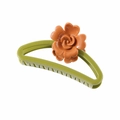 Olive green matte flower hair claw clip with a caramel floral detail for thick hair - 056 Glossy Olive Green