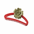 Matte red half-round hair claw clip with olive green flower design for thick hair - 056 Glossy Red