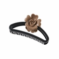 Matte black hollowed hair claw clip with a realistic brown resin rose flower ornament - 056 Glossy Black