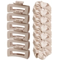 12-piece beige hair claw clips and satin scrunchies set with matte finish hair accessories - Apricot