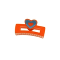 Grande pince à cheveux orange mat avec décoration double cœur bleu et orange - Cœur Orange